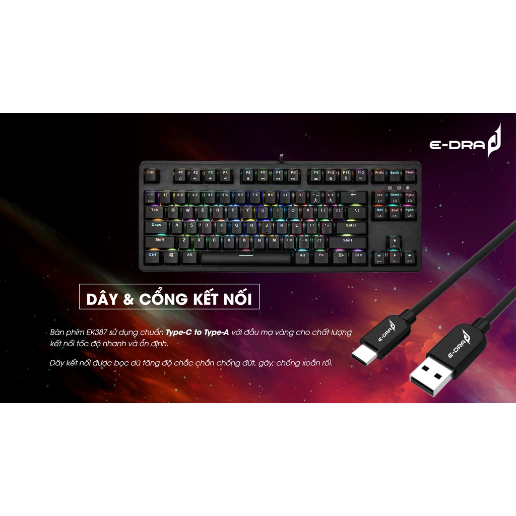 Bàn phím cơ EDRA EK387L RGB Huano Switch - Hàng chính hãng