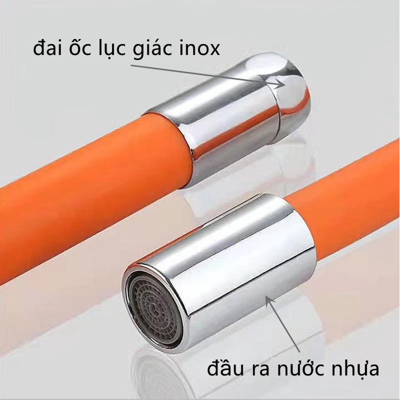 Ống nối dài vòi nước linh hoạt, nối vòi bồn rửa có thể quay 720° theo mọi hướng, đầu nối dài vòi nước
