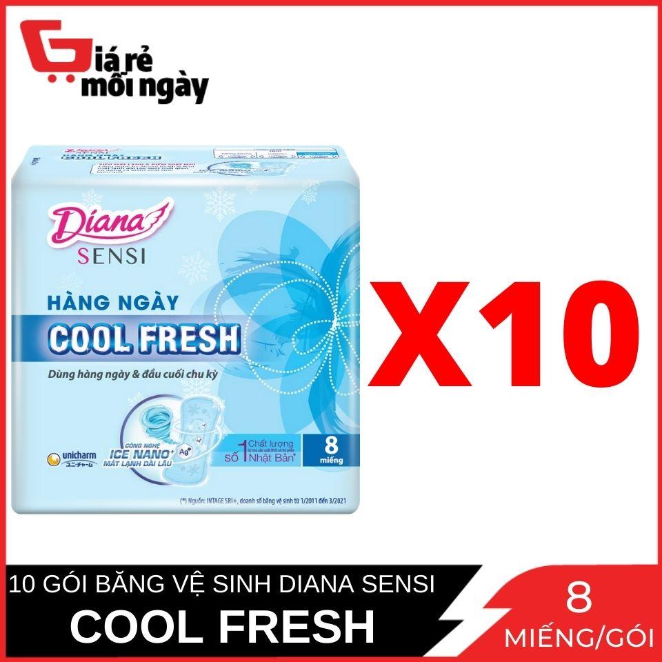 COMBO 10 Gói Băng Vệ Sinh Diana Sensi Hằng Ngày Cool Fresh 8 Miếng x10