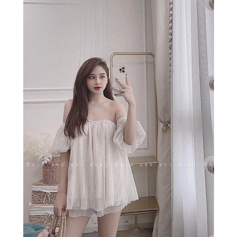 SNU360 - SET ĐÙI NỮ TRỄ VAI REN HẠT MIX SOOC 2 LỚP