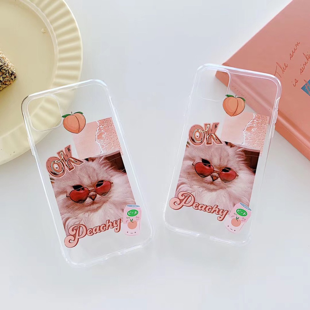 Ốp điện thoại TPU trong suốt họa tiết chú mèo & trái đào dễ thương cho iPhone 7Plus 8+ X XR XS max 11 11Promax SE2020 | BigBuy360 - bigbuy360.vn