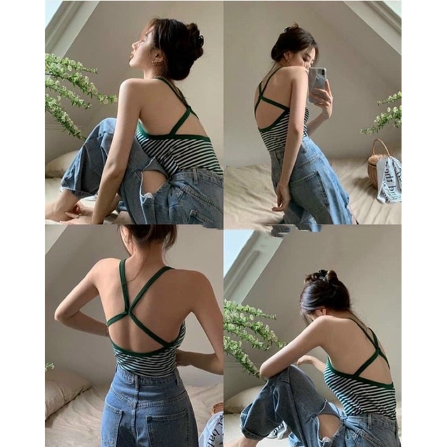 ÁO KIỂU 2 DÂY KẺ ĐAN LƯNG DÁNG ÔM SEXY MS10937