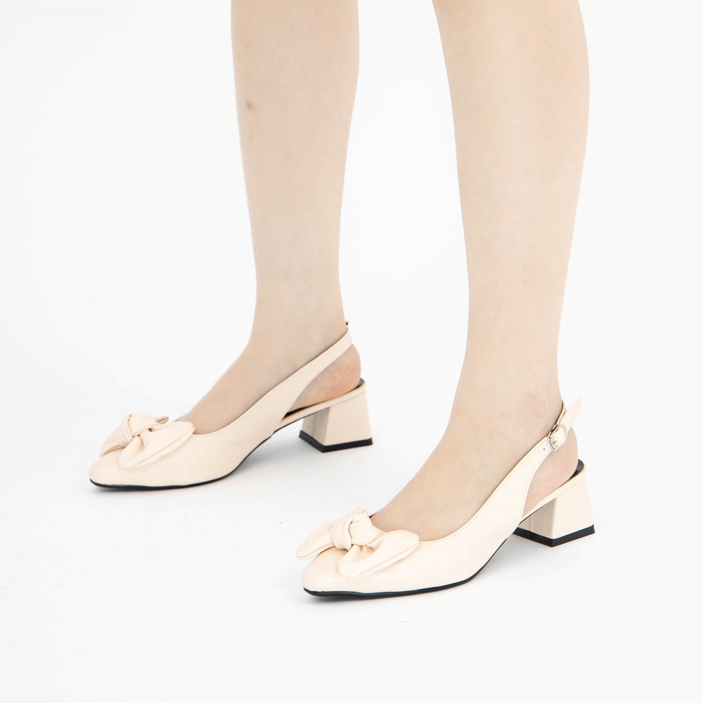 Giày MWC 4279 - Giày Cao Gót Đế Vuông 5cm, Giày Cao Gót Mũi Nhọn Đính Nơ Nữ Tính