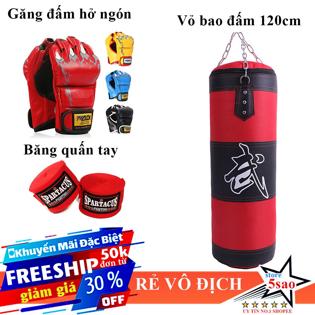 Bao cát đấm bốc dài 1m2 không ruột ⚡FREESHIP⚡ Vỏ bao boxing 120cm loại to nặng giá siêu rẻ