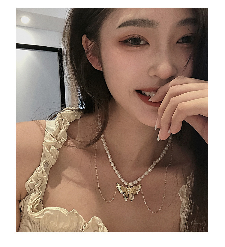 Vòng cổ đính ngọc trai nhân tạo mặt hình bươm bướm 3d thanh lịch cho nữ