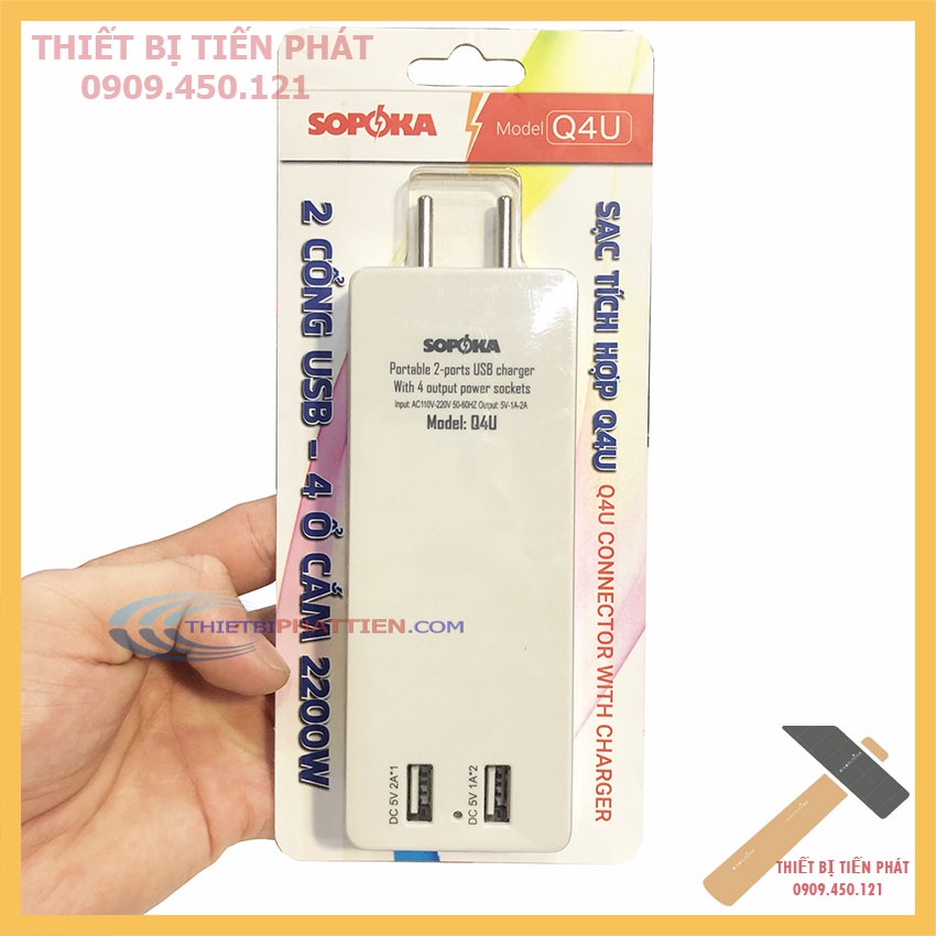Sạc Tích Hợp Q4U SOPOKA 2 Cổng Usb,4 Ổ Cắm Điện 2200w Cao Cấp