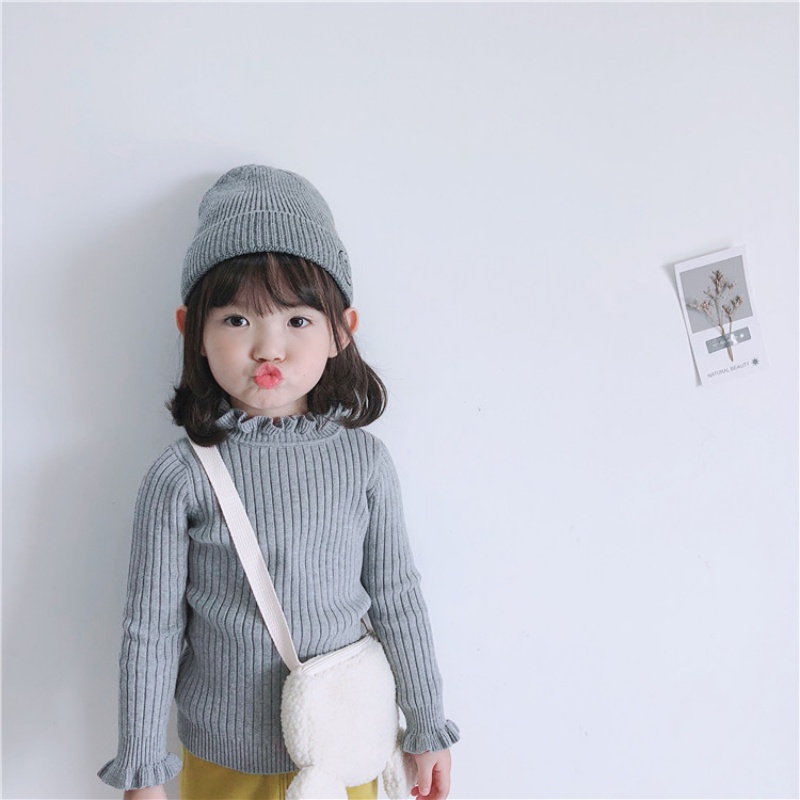 Áo Len Tay Dài Xinh Xắn Dành Cho Bé Gái Áo len chui đầu Cho Bé gái, áo sơ mi dệt kim đáy cho bé gái, dây len trẻ em đồng màu