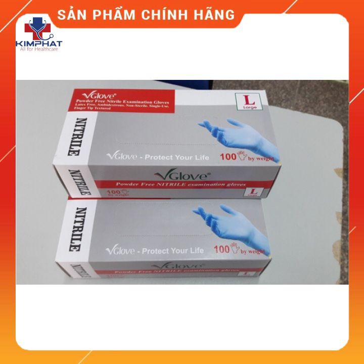 Găng Tay Vglove Nitrile Không Bột, Chống Hoá Chất [Hộp 100 Chiếc]