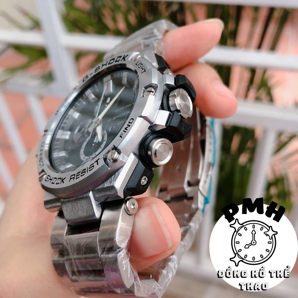Đồng hồ đeo tay nam, đồng hồ thể thao GST-B100 màu đen số trắng kích thước 58,1mm x 53,8mm x 14,1mm