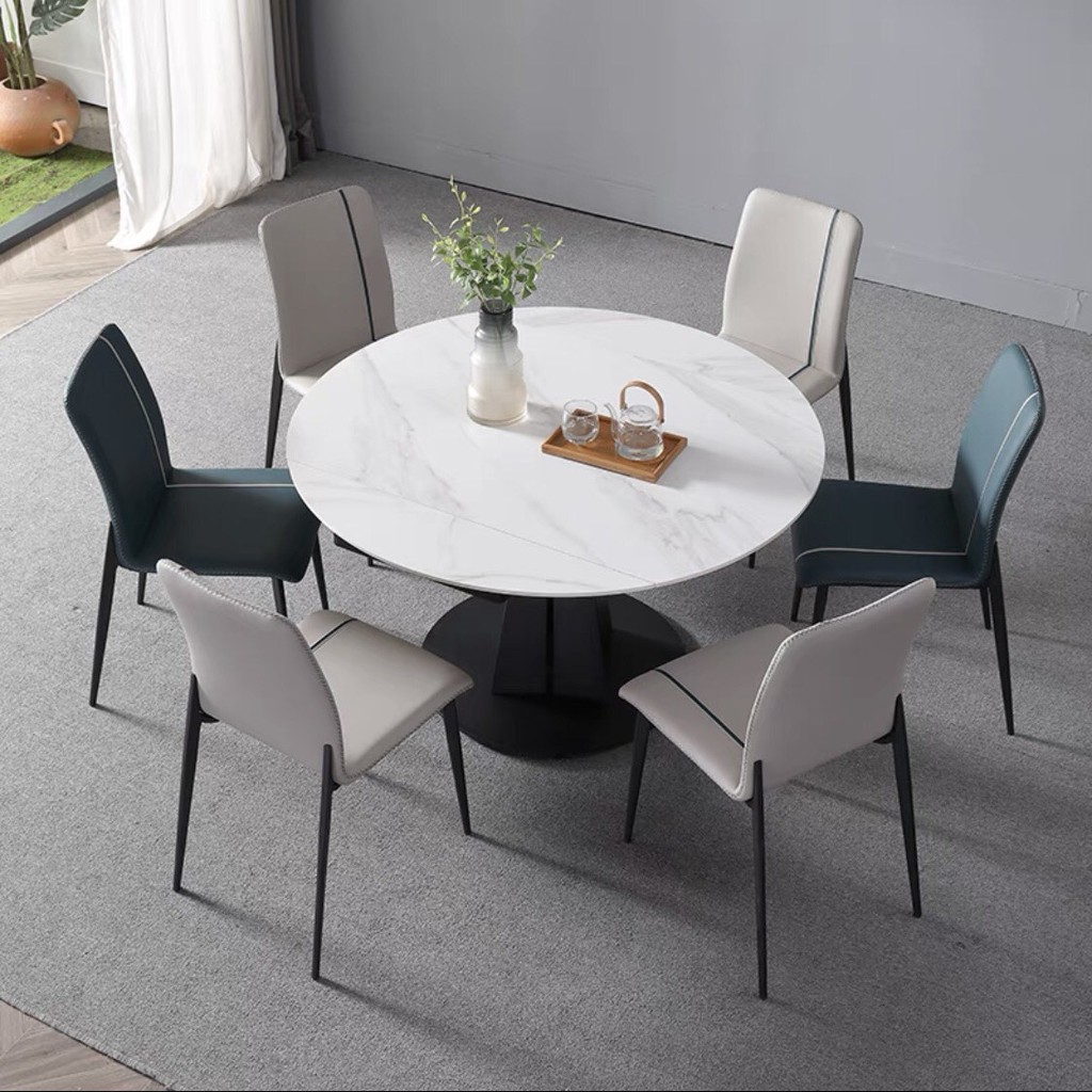 Bộ bàn ăn thông minh tròn xoay hình chữ nhật mặt đá phiến Ceramic kết hợp ghế Zena