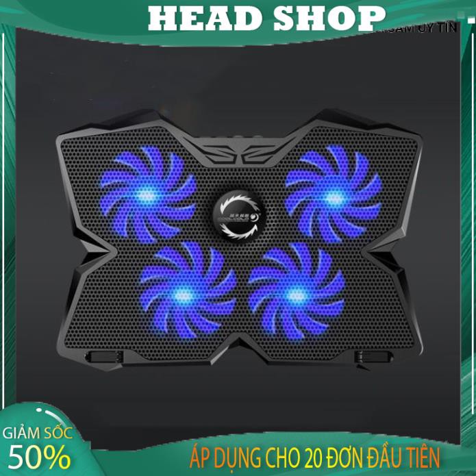 Đế Tản Nhiệt Quạt tản nhiệt Laptop Cool 4 Quạt, Đèn Led, Đế Nâng 17 Inch Trở Xuống HEAD SHOP