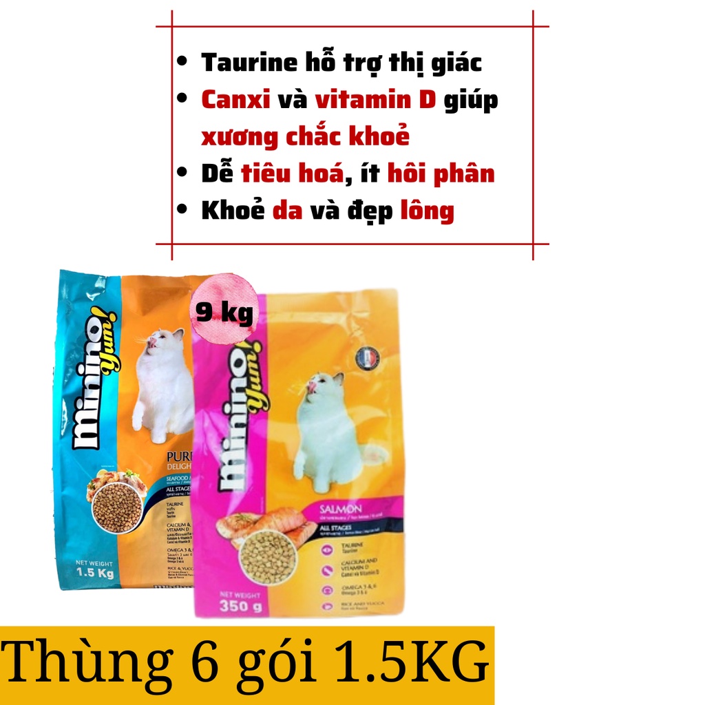 [Chính hãng][Date xa][Hỏa tốc]Hạt Minino Yum Thùng 6 gói 1.5Kg Vị Hải Sản,Cá Hồi Cho Mèo Mọi Lứa Tuổi