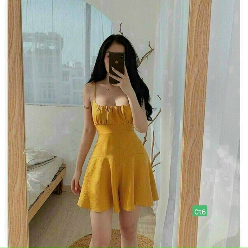 Đầm nữ dáng xòe 2 dây nhún ngực 🔥 váy nữ tiểu thư dễ thương 2 dây | BigBuy360 - bigbuy360.vn