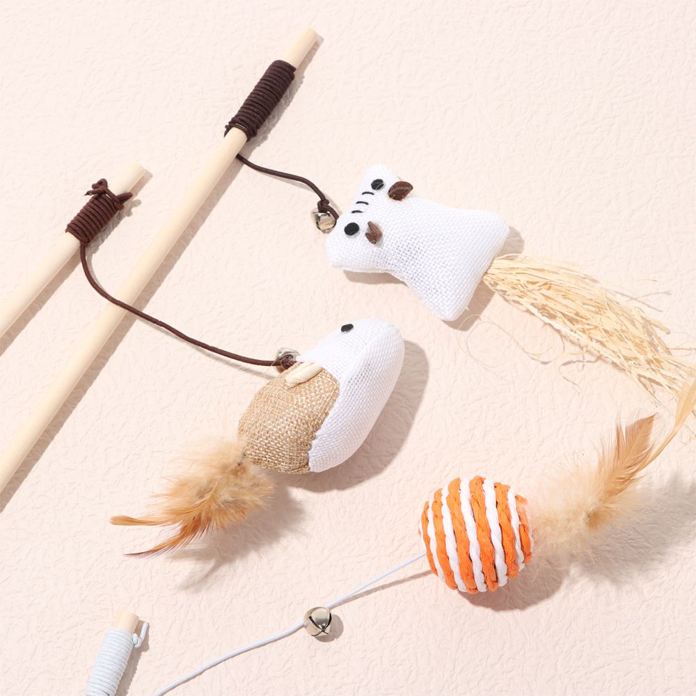 Đồ chơi que gỗ lông vũ hình chuột hoạt hình mini vui nhộn ngộ nghĩnh tương tác với thú cưng