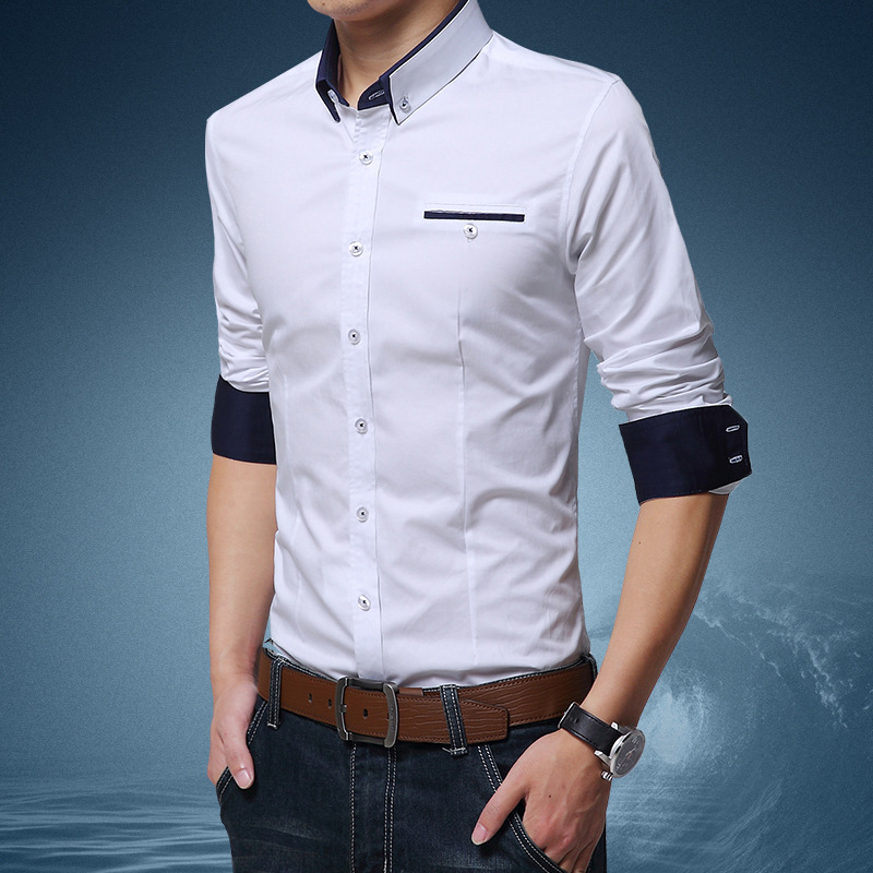 BEFOYI Men's Long Sleeve Fashion Shirt, Khaki White Black Size M-5XL