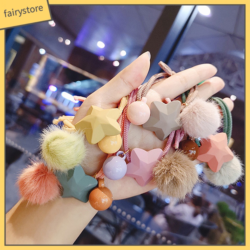 Dây Buộc Tóc Phối Quả Cầu Lông Xinh Xắn Cho Nữ