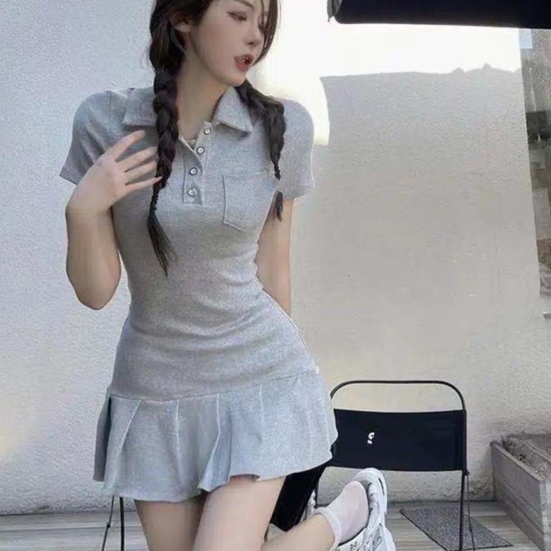 Đầm cổ trụ xếp li kèm túi ,chất thun gân dày dặn co giãn thoải mái -Xưởng 21A