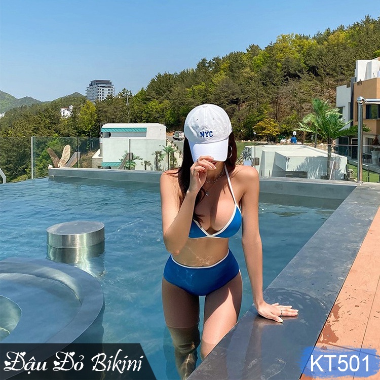 Bộ bikini nữ sexy gợi cảm, bộ bơi 2 mảnh quần cạp cao, áo tôn vòng một, chất thun bơi dầy đẹp, dáng classic | KT501