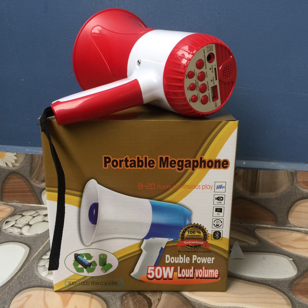 (Mới) Loa Phóng Thanh 50w Có Bluetooth Full Box, Loa Cầm Tay Có Mic Ghi Âm Tặng Kèm Pin, Cáp Sạc Đầy Đủ