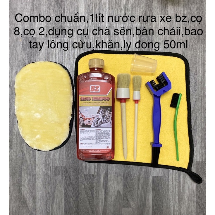 Combo rửa xe khăn,cọ,bao tay lông cừu,dụng cụ chà sên,bàn chải