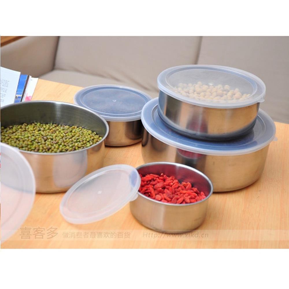 Bộ 5 bát Inox bảo quản thực phẩm hình tròn Nắp chống tràn đựng thức ăn 20018 KMVN