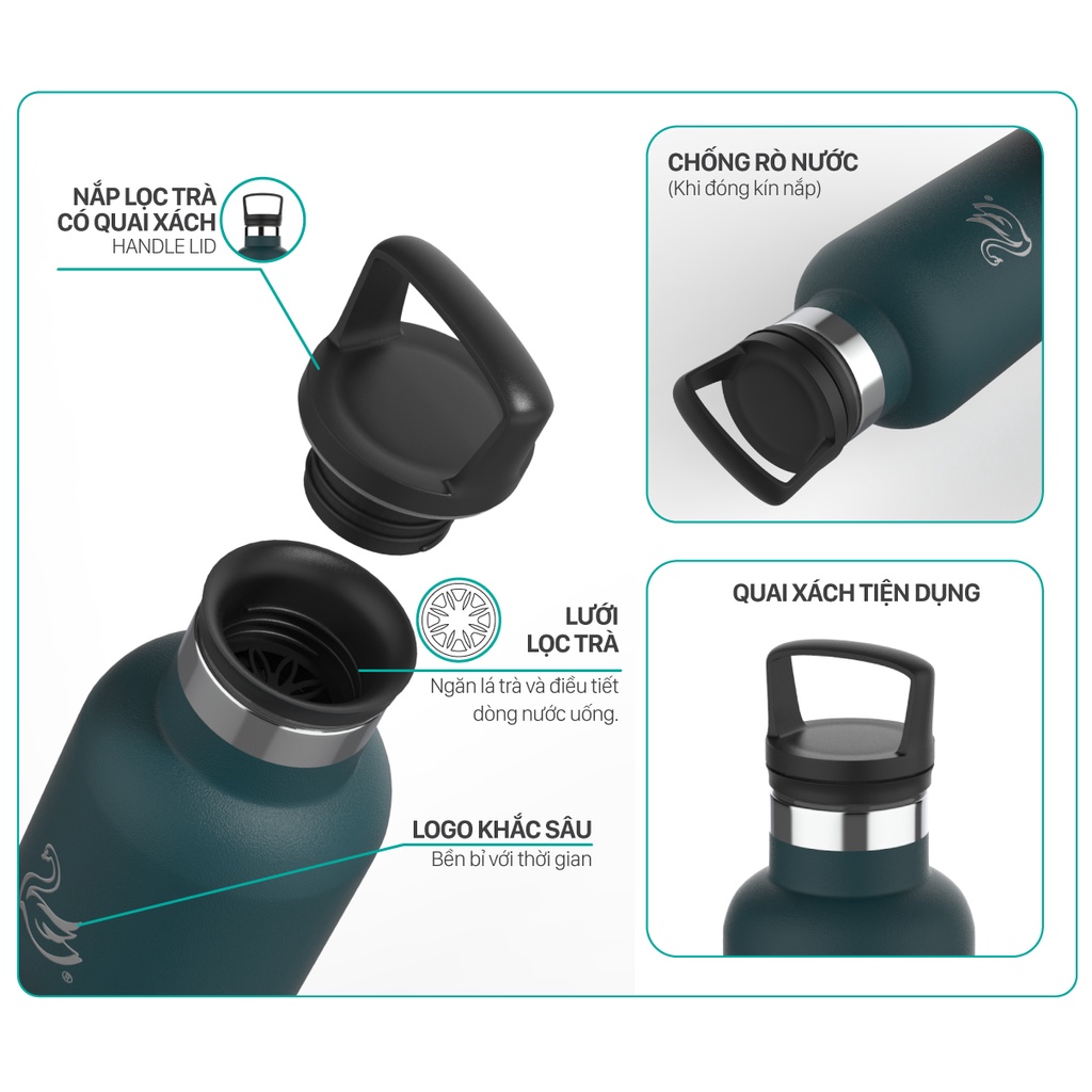 Bình giữ nhiệt Inox 304 chống gỉ 621ml, giữ lạnh 24h, giữ nóng 10h 2GOOD FLASK Standard Mouth SM-02 StrawLid- HAPOS