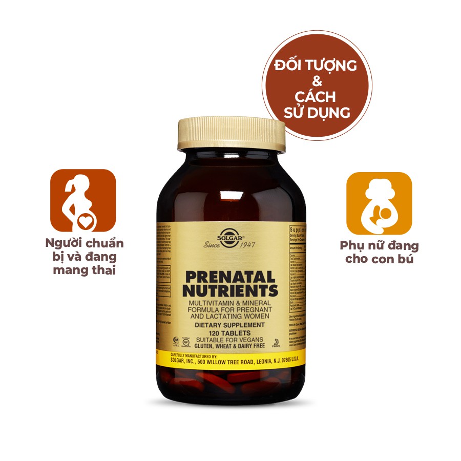 Viên Uống Solgar Prenatal Nutrients Vitamin Tổng Hợp - Bổ Sung Dinh Dưỡng Cho Phụ Nữ Mang Thai Và Sau Sinh [Lọ 120 Viên]