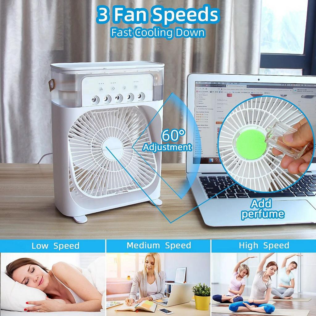 Quạt Điều Hoà Phun Sương Để Bàn Mini 3 Chế Độ Gió, Tích Hợp Đèn Led, Hẹn Giờ Tắt, Dung Tích Nước 600ml