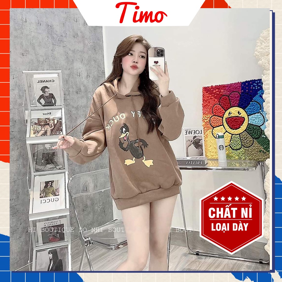 Áo hoodie nữ vịt DAFFY DUCK áo nỉ nữ Lót Lông , thời trang form rộng nam nữ phong cách ulzzang hàn quốc ATD007