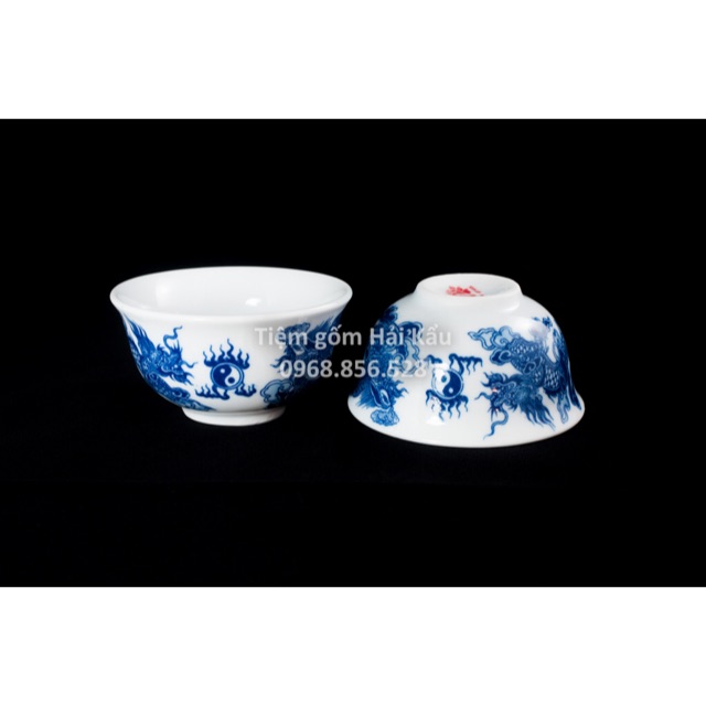 Bộ sáu bát cơm để thờ cúng gốm sứ Bát Tràng - Long Phụng