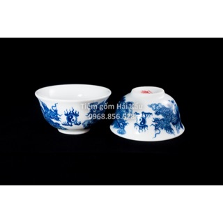 Bộ sáu bát cơm để thờ cúng gốm sứ Bát Tràng - Long Phụng