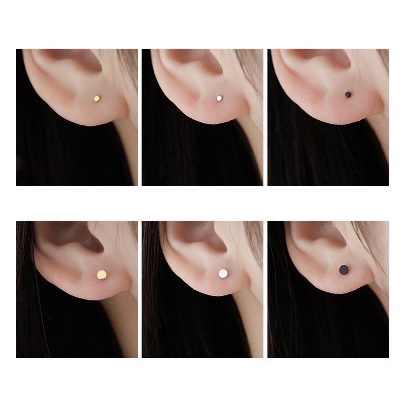 Khuyên tai bạc 925 nữ nam unisex đinh tròn nhỏ siêu mini vàng trắng đen CHILLEE