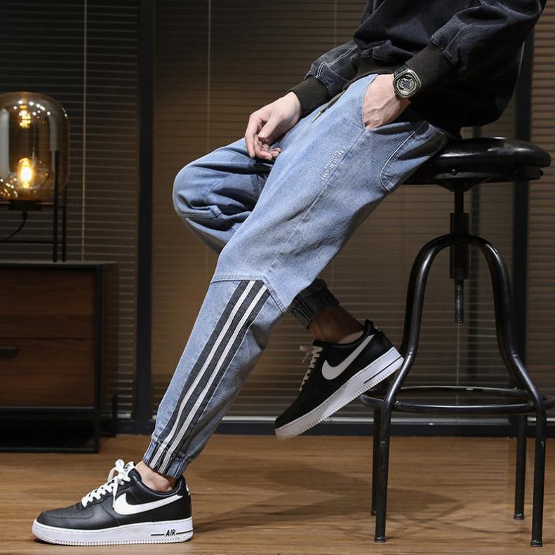 Quần Jean jogger (bò) nam phong cách Hip-hop hơi hướng Hàn Quốc họa tiết kẻ sọc | BigBuy360 - bigbuy360.vn