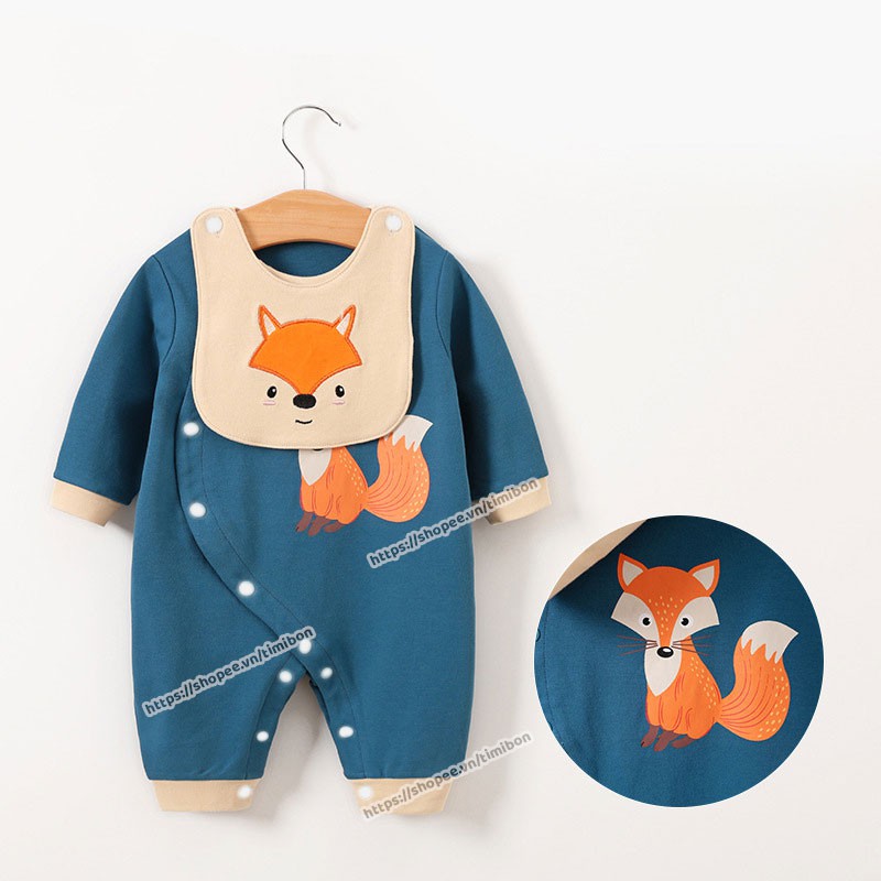 Bodysuit Cho Bé Trai Bé Gái Dài Tay Hình Thú Bộ Đồ Liền Thân Quần Áo Trẻ Em Sơ Sinh Chất Cotton Timibon