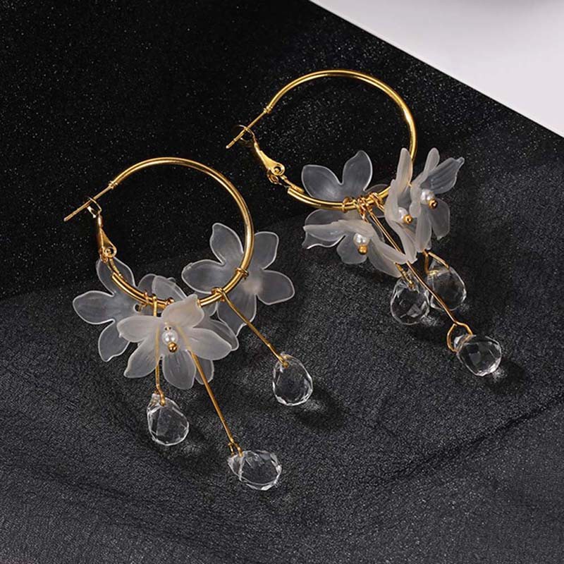 Hoa Tai Dáng Dài Hình Hoa Đính Pha Lê Thời Trang