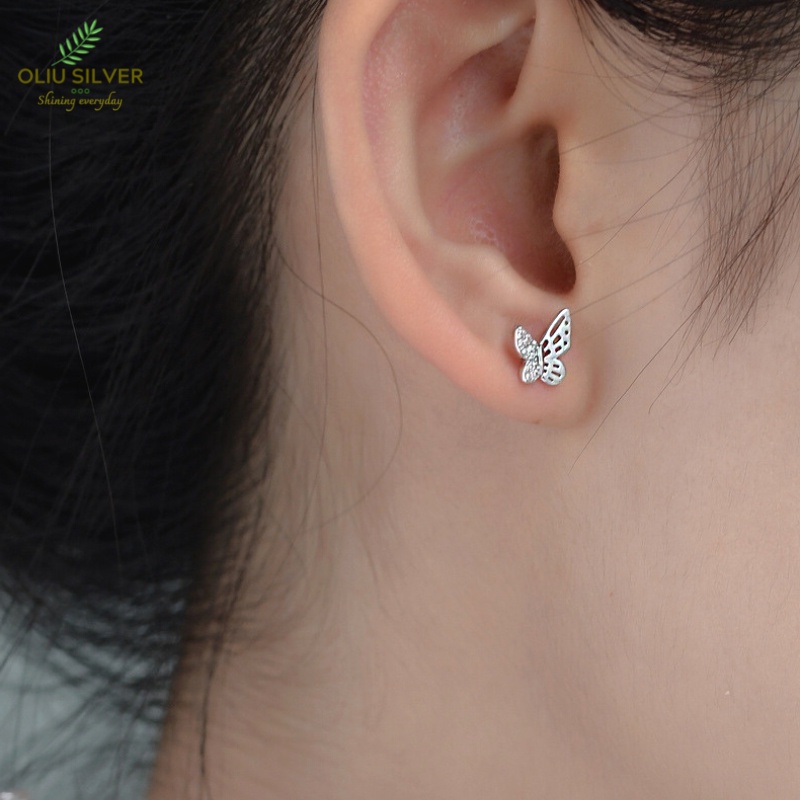 Bông Tai Bạc S925 Pendant Butterfly Dễ Thương | Khuyên Tai Nữ Trang Sức Bạc Thời Trang