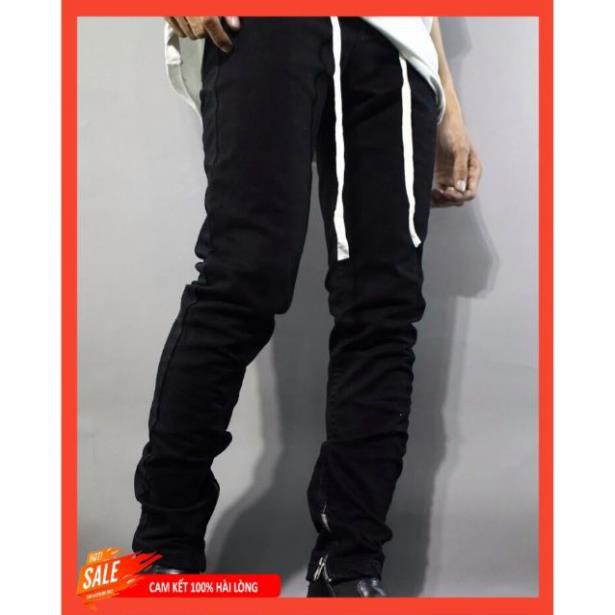 Quần Jeans skinny zipper nam đen trơn chất vải jean co dãn basic Xịn *