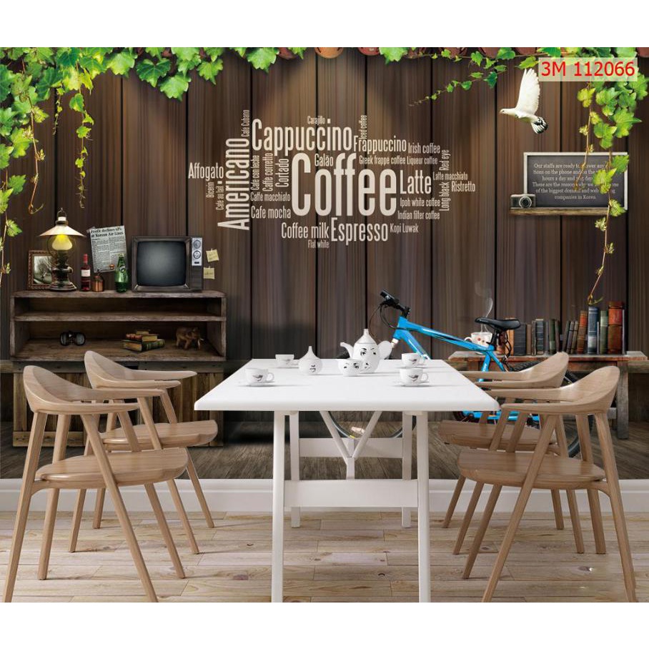 Tranh dán tường 3D trang trí quán cafe trà sữa trà chanh chất liệu decal pp keo sẵn giá rẻ đẹp 004