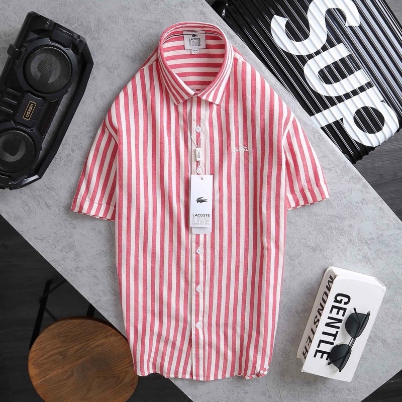 ÁO SƠ MI TAY NGẮN THÊU CHỮ LACOSTE