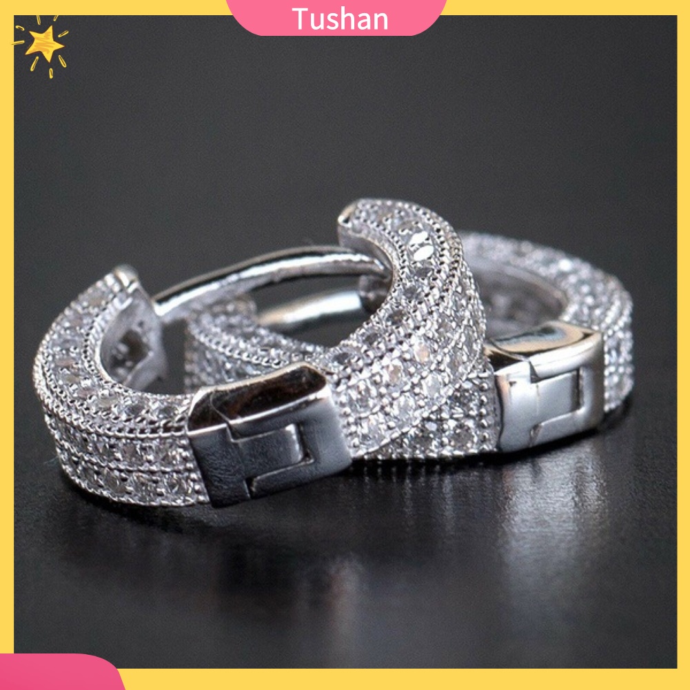 TUSH_Shiny Women Rhinestone Inlaid Circle Huggie Earrings Party Banquet Jewelry Gift