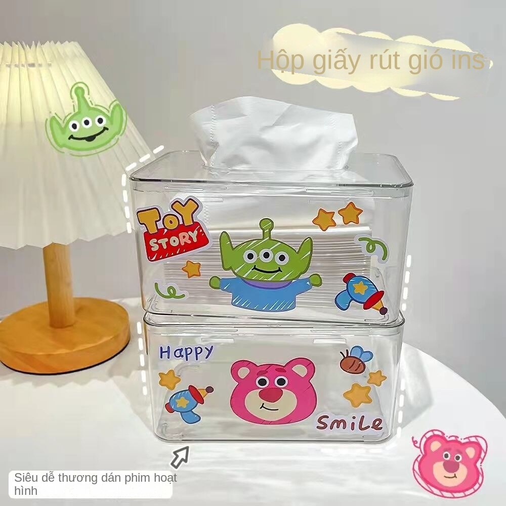 Hộp Đựng Khăn Giấy 01 Ngăn Bằng Acrylic Trong Suốt Hình Gấu Và Dâu Tây Dễ Thương Sáng Tạo