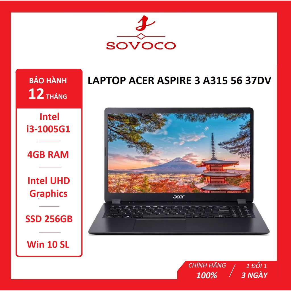 Laptop Acer Aspire 3 A315-56-37DV NX.HS5SV.001(I3-1005G1/4GB/256GB PCIE/15.6 FHD/WIN10/ĐEN)