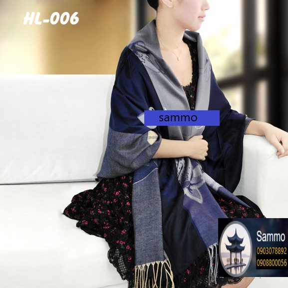 Khăn Choàng Cổ Lụa 2 Mặt Pashmina Màu Đen..