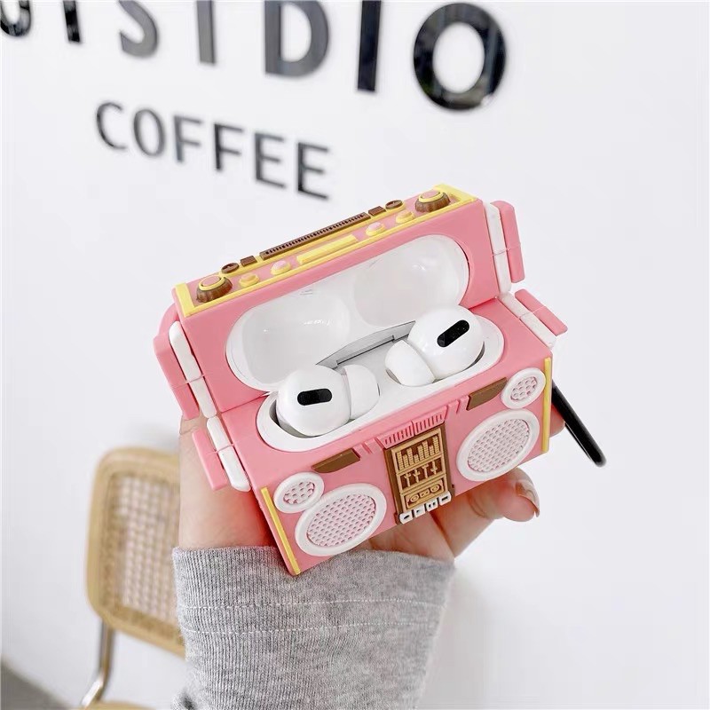 Case Airpod 1/2/Pro Hình Máy Radio Màu Hồng