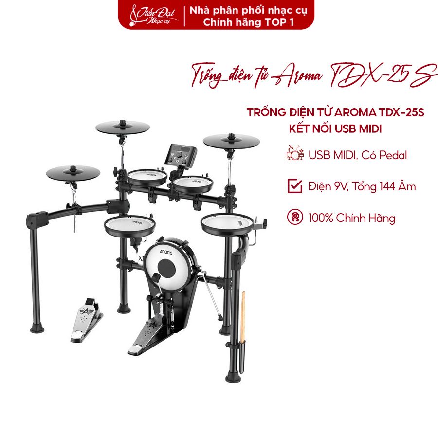 Trống điện tử AROMA TDX-25S - Bộ Trống Nâng Cấp Với Đầy Đủ Tính Nắng, Bảo Hành Chính Hãng