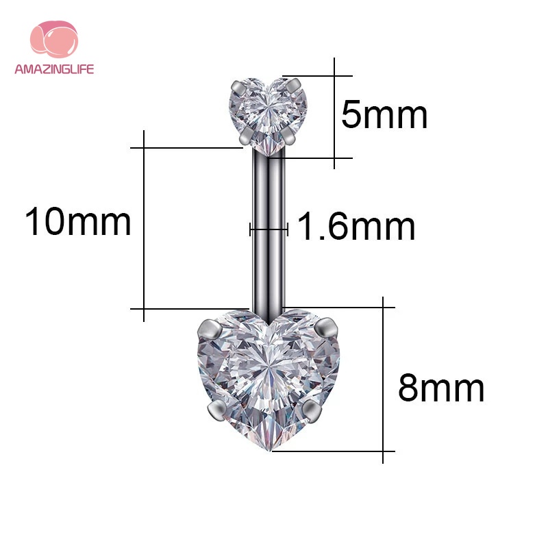 [Amazinglife] Khuyên Rốn Đính Đá Zircon Hình Trái Tim Bằng Thép Không Gỉ Đơn Giản Thời Trang