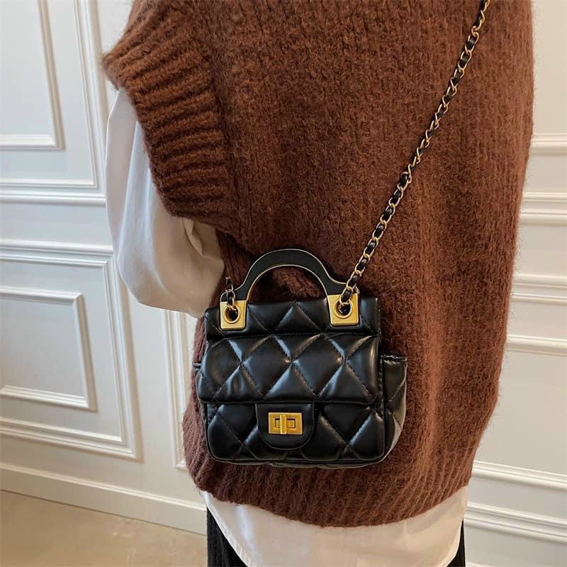 Túi Vân Ô trám khoá xoay có quai cầm chất da mềm zize 15 chuẩn đẹp