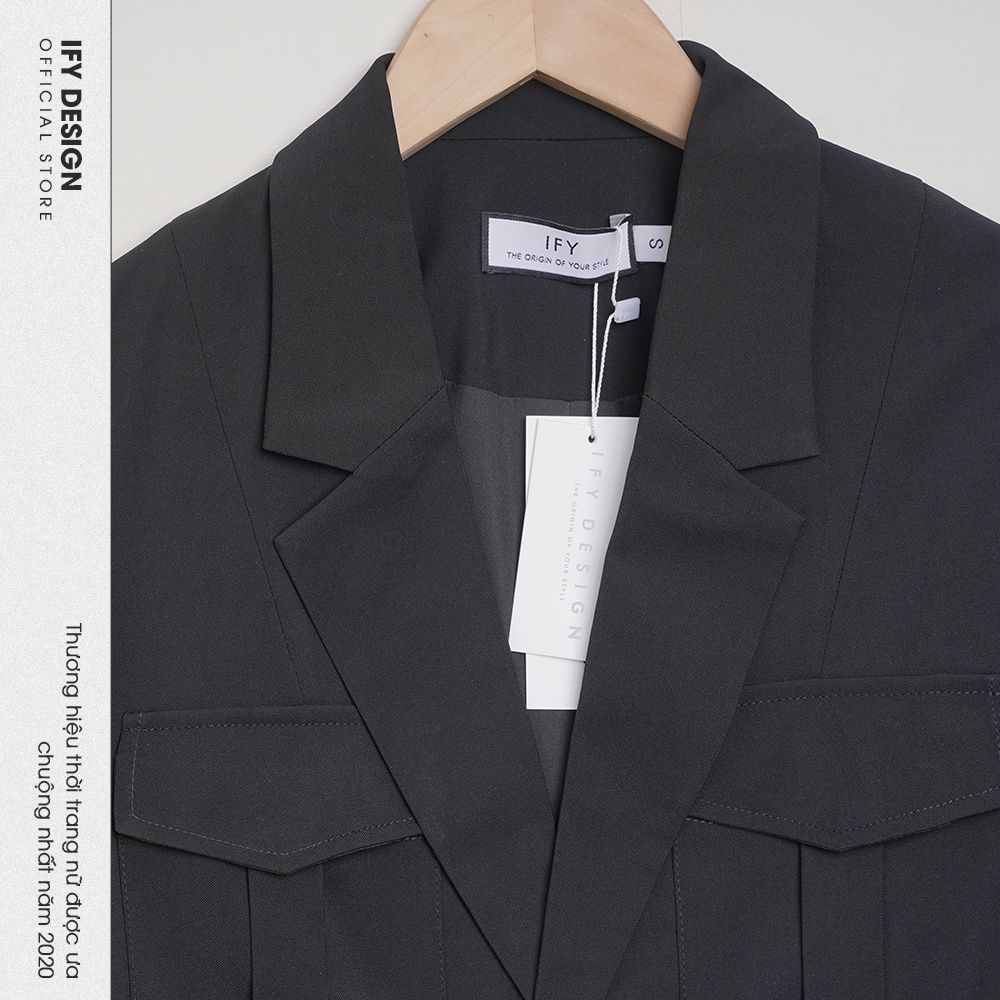 Set vest nữ | Áo lửng, Quần đen trắng đen trang trí nắp túi  [Thương hiệu IFY Design] - Hàng Thiết Kế Cao Cấp - FS134