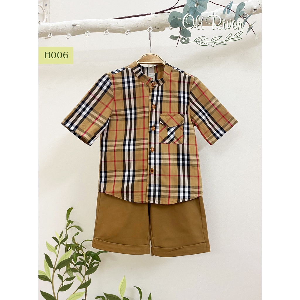 Đồ bộ bé trai Burberry phối quần nâu oli river H006-1