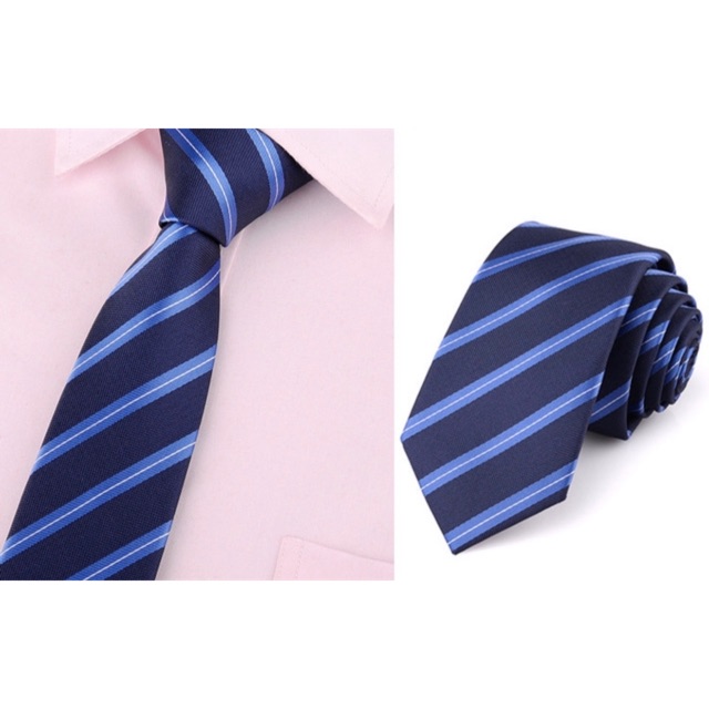 Cà vạt bản 6cm kẻ sọc xanh cho văn phòng lịch sự